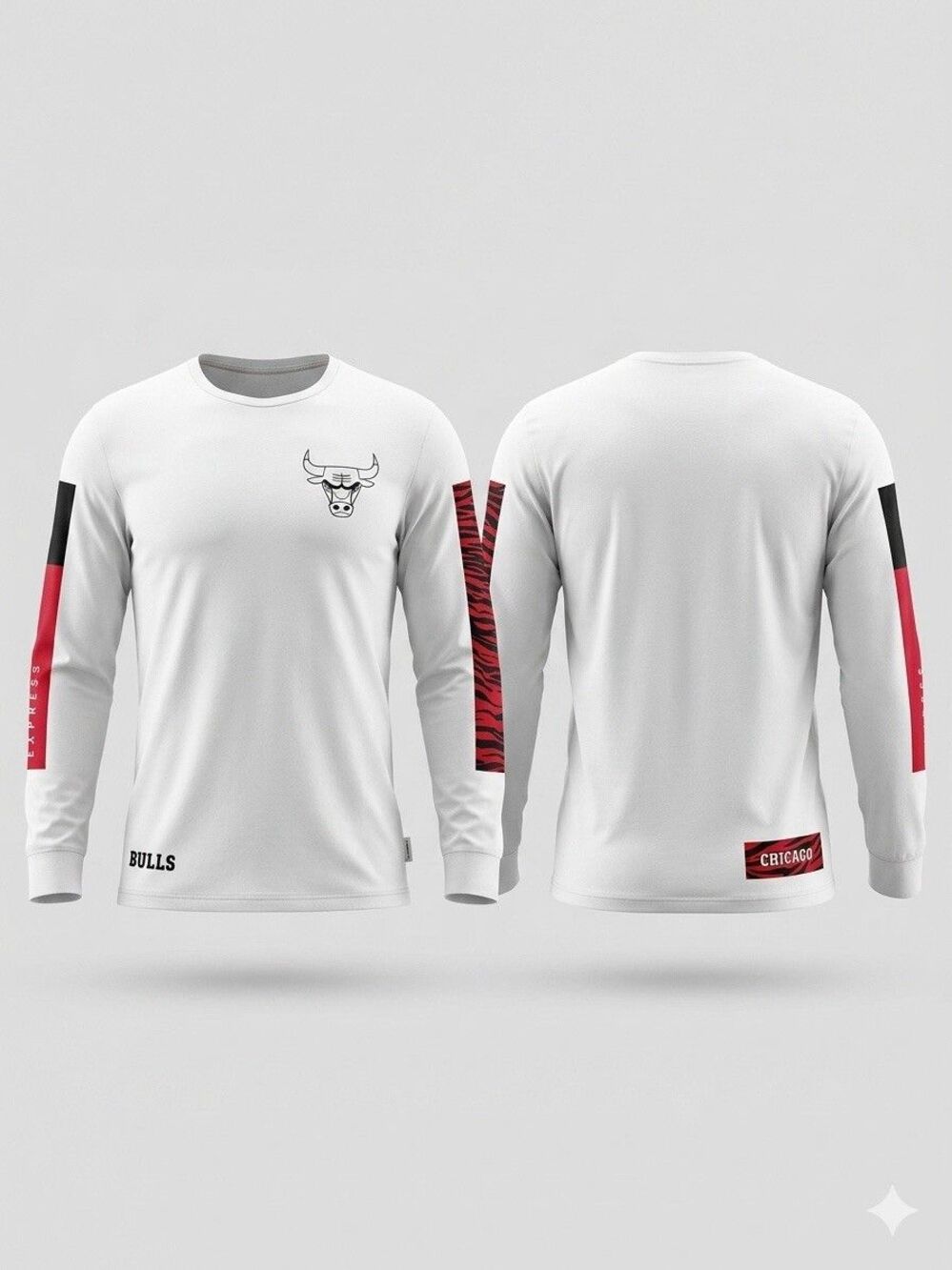 Express Chicago Bulls Long Sleeve Shirt Men's Large White Graphic Tee NBA Cotton